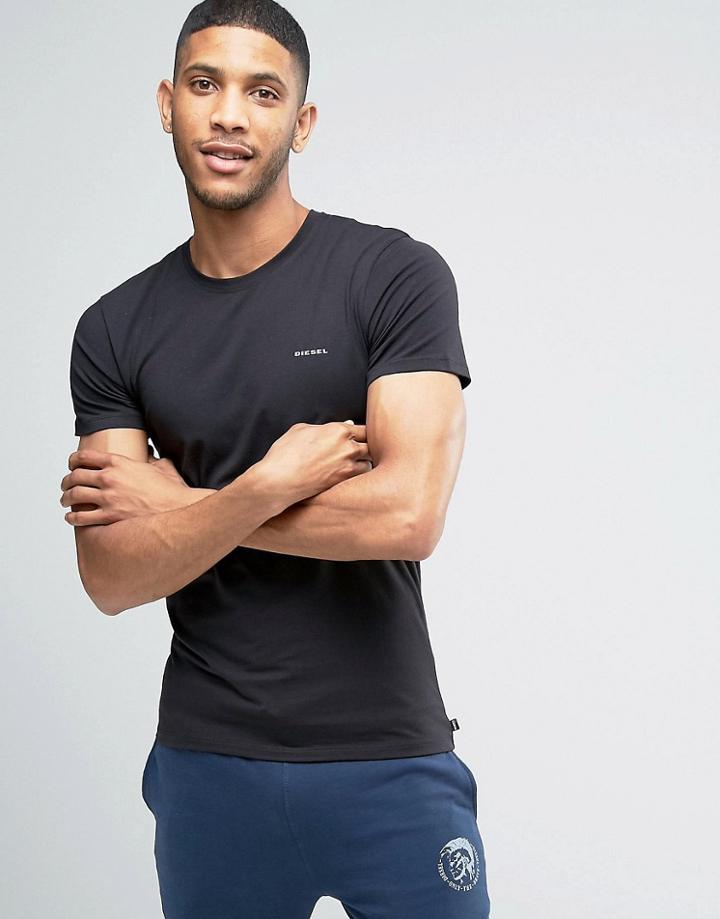 Diesel Logo Crew Neck T-shirt In Stretch Cotton Black - Black