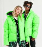 Collusion Unisex Cocoon Puffer Jacket In Green