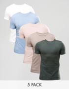 Asos Extreme Muscle Fit T-shirt With Crew Neck 5 Pack Save - Multi