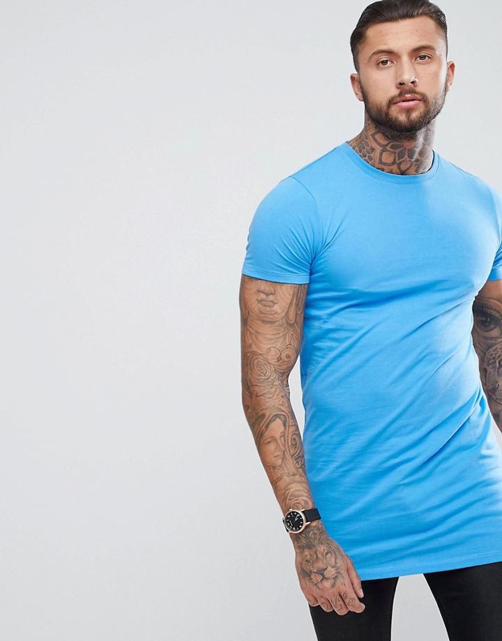 Asos Design Super Longline T-shirt In Blue - Blue
