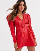 Ronny Kobo Giulia Pleather Belted Dress-red
