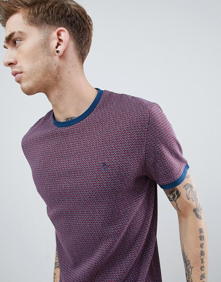 Original Penguin Retro Zig Zag Pattern T-shirt Small Logo In Dark Red - Red