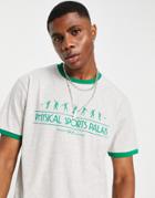 Asos Design Relaxed Ringer T-shirt In White Heather With Sports Club Print
