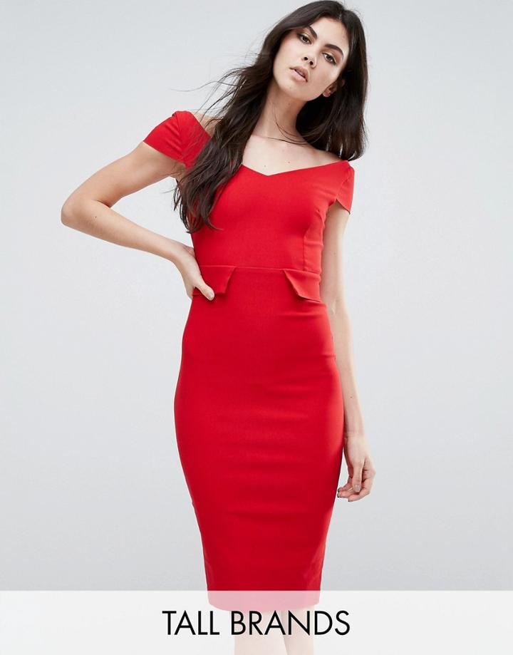 Vesper Tall Pencil Dress With Peplum Waist - Red