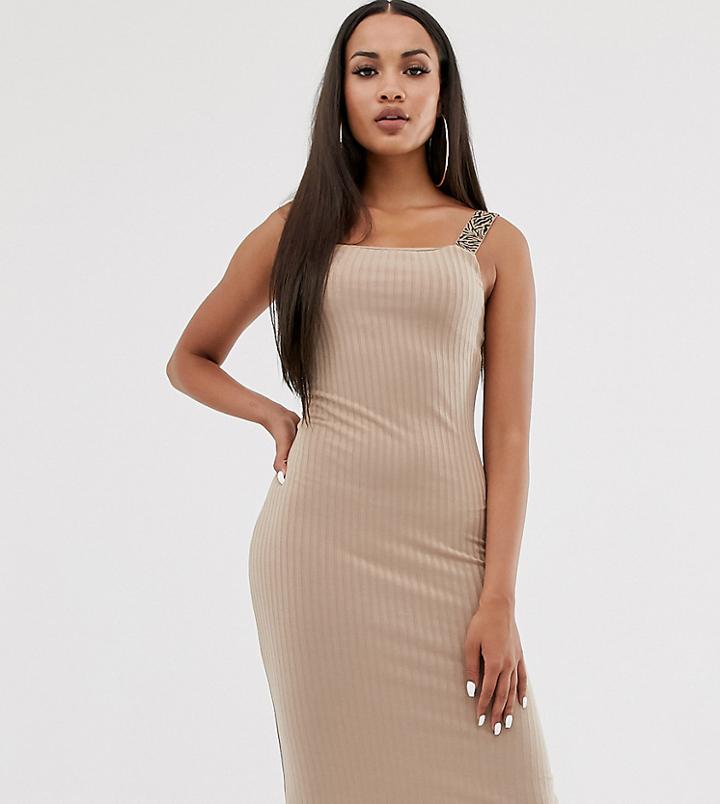 River Island Bodycon Midi Dress In Beige