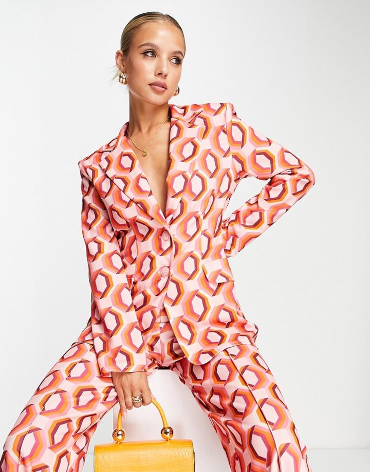 Asos Design Jersey Suit Blazer In Geo Print In Pink