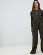 Asos Design Lounge Brushed Ribbed Wide Leg Pants - Green