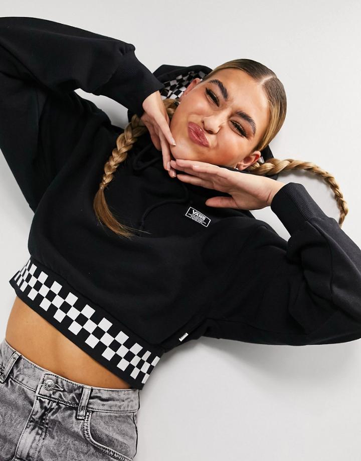 Vans Boom Boom 66 Cropped Checkerboard Hoodie In Black
