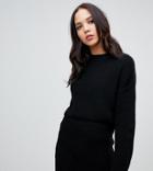 Asos Design Tall Two-piece Cropped Oversized Sweater In Rib-black
