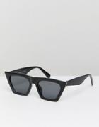 Bershka Straight Top Cat Eye Sunglasses In Black - Black