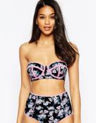 Asos Fuller Bust Exclusive Paradise Print Longline Bikini Top Dd-g - Paradise Print