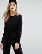 New Look Tie Front Knitted Sweater - Black