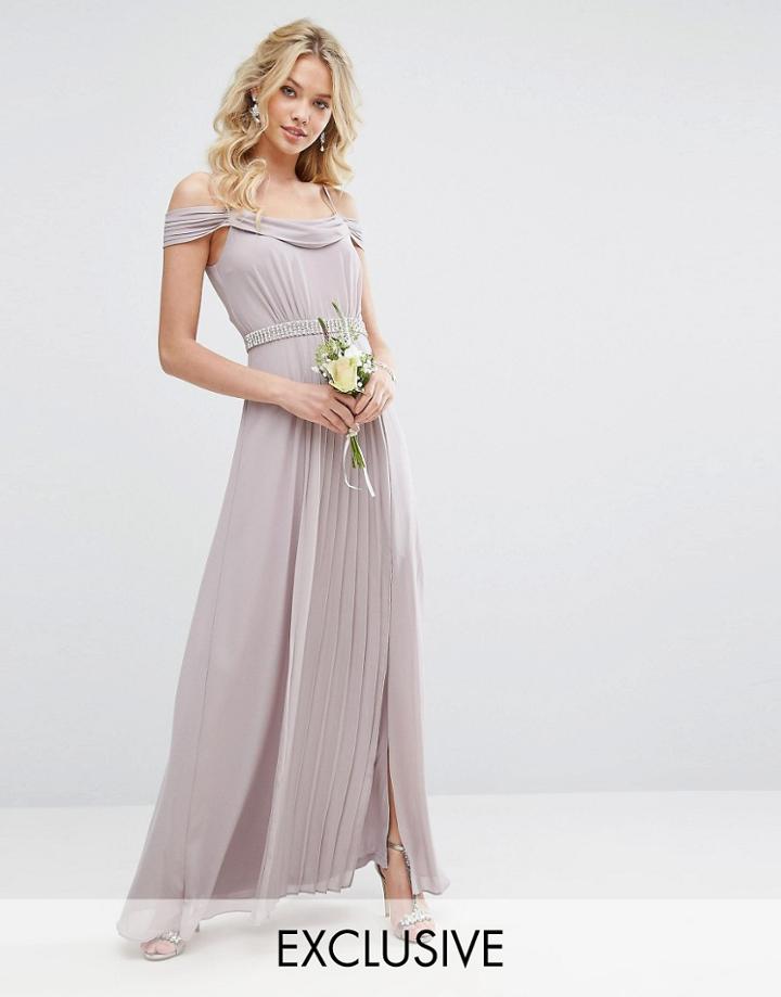 Tfnc Wedding Cold Shoulder Embellished Maxi Dress - Gray
