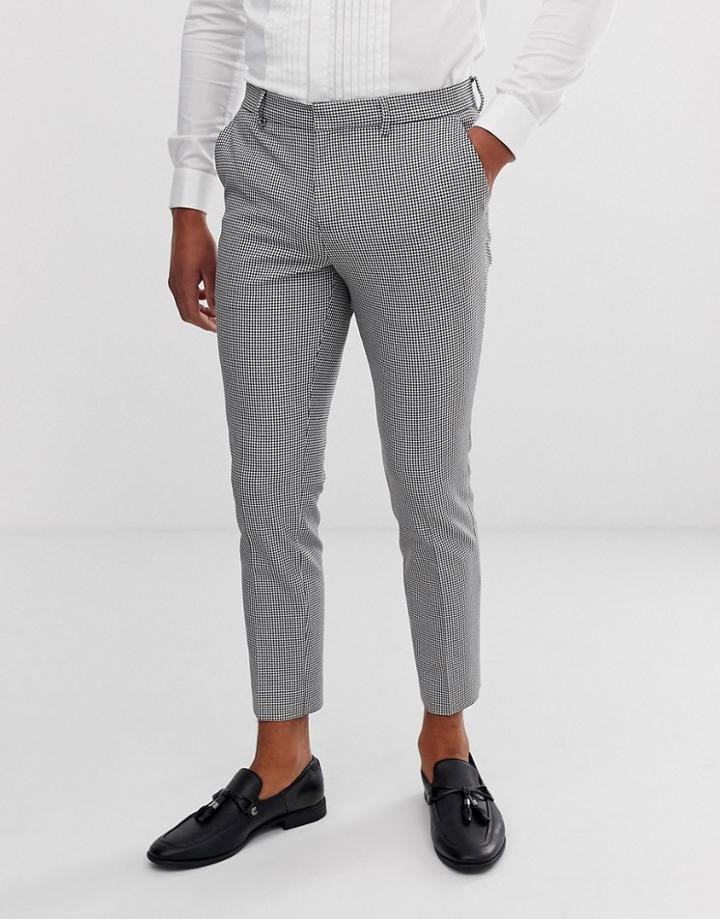 River Island Ultra Skinny Fit Cropped Smart Pants In Black And White Pupstooth