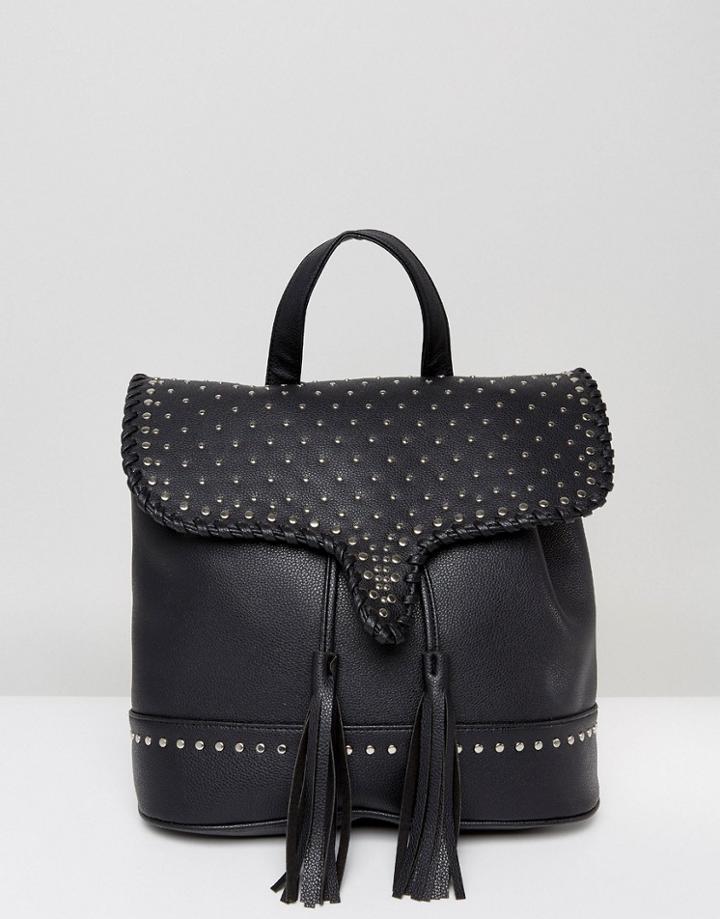 Sacred Hawk Stud & Tassel Backpack - Black