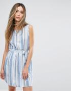 Qed London Multi Stipe Tie Waist Dress - Blue