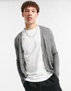 Asos Design Knitted Cotton Cardigan In Gray Twist-grey