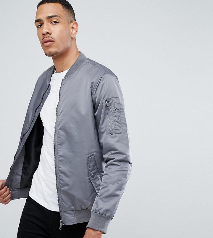 Brave Soul Tall Ma1 Bomber Jacket - Gray