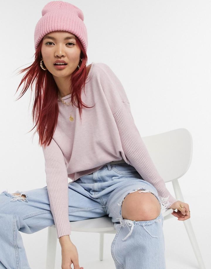 River Island High/low Hem Sweater In Light Pink