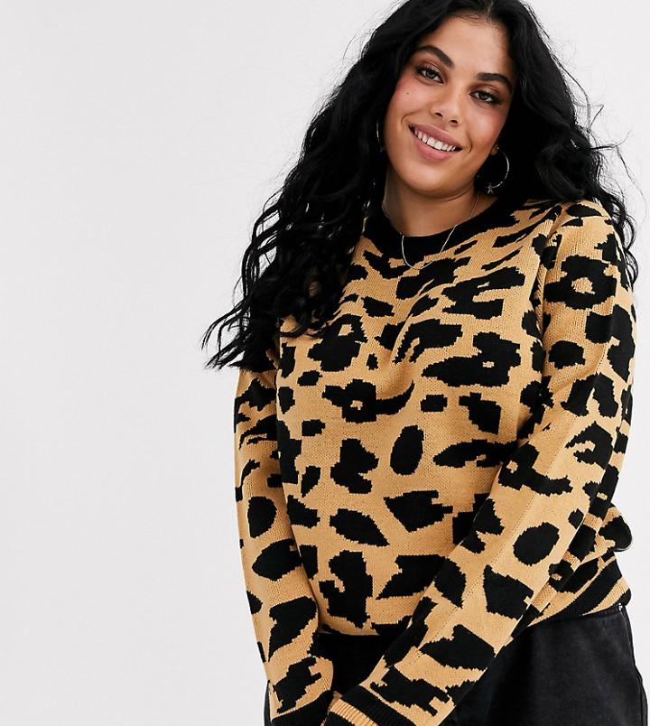 Brave Soul Plus Animal Print Sweater-brown