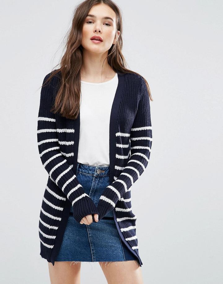 Brave Soul Stripe Cardigan - Navy