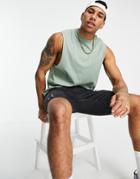 Asos Design Relaxed Fit Tank In Washed Khaki-green