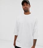 Asos Design Tall Extreme Oversized Longline T-shirt With Roll Sleeve In White - White