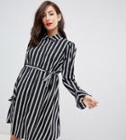 Asos Design Maternity Stripe Long Sleeve Mini Shirt Dress-multi