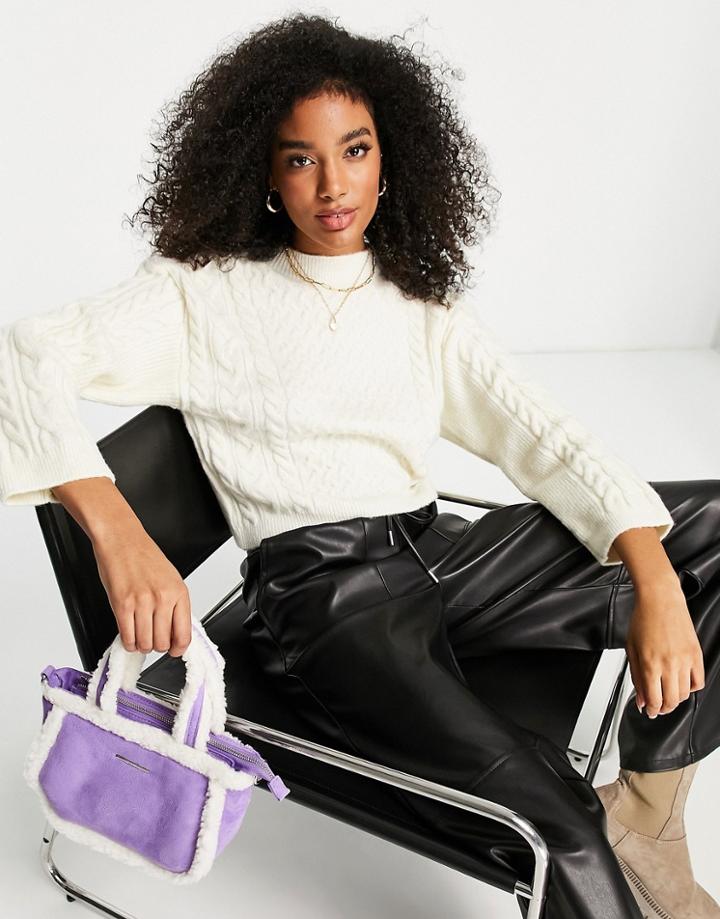 Topshop Knit Cable Sweater In Ivory-white