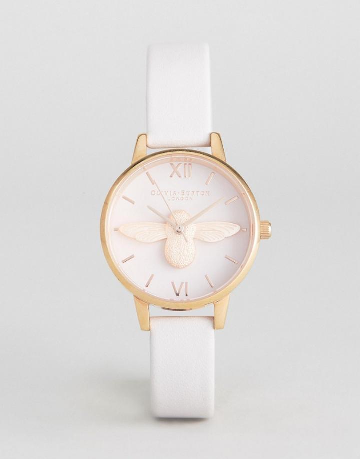 Olivia Burton Ob16am85 Molded Bee Leather Watch In Blush - Pink