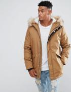 River Island Parka Jacket With Faux Fur Trim In Ecru - Cream