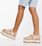 Asos Design Wide Fit Tape Rope Detail Flatform Sandals In Natural-neutral