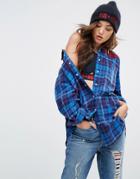 Gigi Hadid Plaid Flannel Shirt - Navy