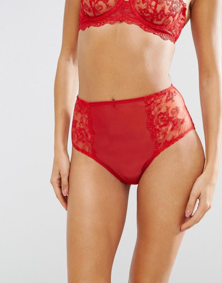 Asos Ellie Delicate Lace High Waist Pant - Red