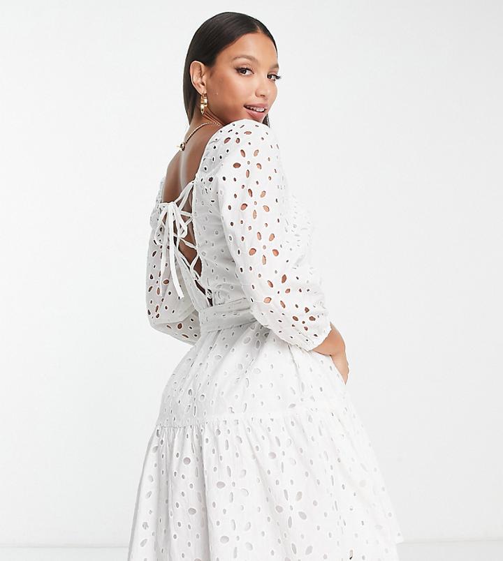 River Island Tall Eyelet Belted Mini Dress In White