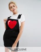 Lazy Oaf Valentines Exclusive Heart Pinafore Dress In Denim - Black