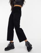 Monki Mozik Cotton Wide Leg Cropped Jeans In Vintage Black - Black