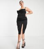 Saint Genies Plus Strappy Back Front Spilt Midi Dress In Black