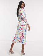 Never Fully Dressed Long Shirred Sleeve Midi Dress In Contrast Neon Fleck Print-multi