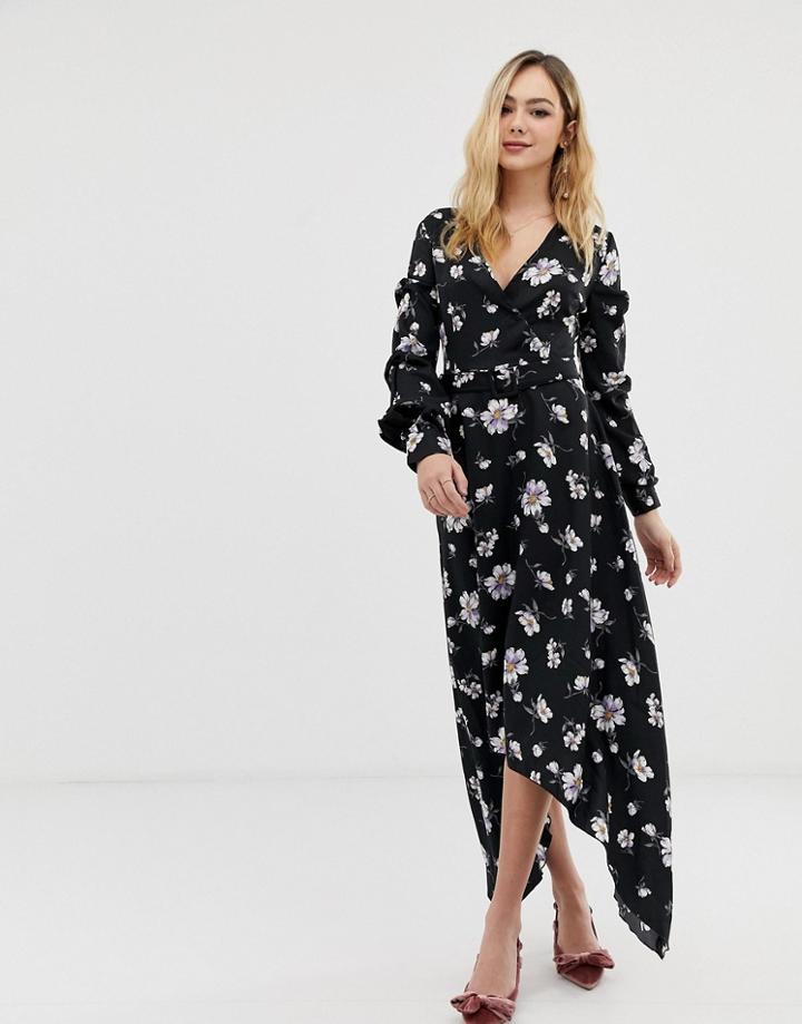 Liquorish Floral Wrap Maxi Dress - Black