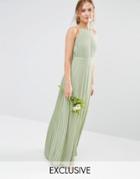 Tfnc Wedding High Neck Pleated Maxi Dress - Green