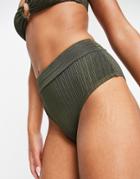Accessorize Rib High Waist Bikini Bottom In Khaki-green