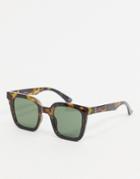 Asos Design Recycled Frame Square Sunglasses With Tort Blocking-brown