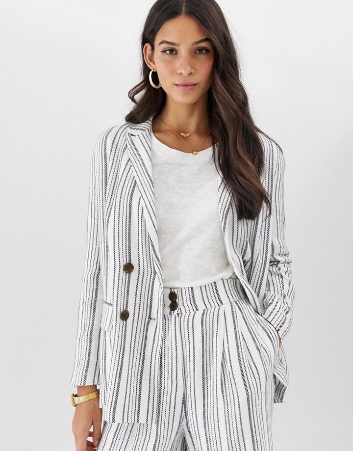 Asos Design Gutsy Linen Relaxed Blazer In Stripe-multi