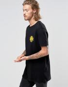 Asos Longline T-shirt With Peanuts Woodstock Print In Black - Black