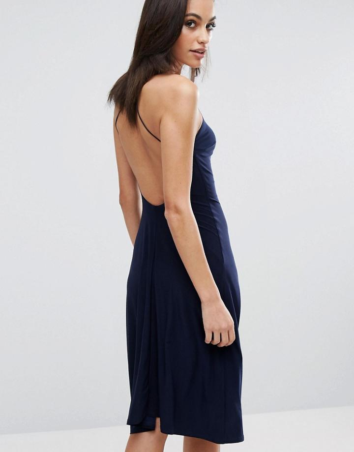 Club L Satin Midi Dress With Cross Back Detail - Navy
