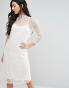 First & I High Neck Midi A Line Dress - White