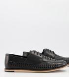 Silver Street Wide Fit Woven Leather Lace Up Shoes In Black Leather