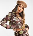 Reclaimed Vintage Inspired Crop Camp Collar Shirt In 70s Floral Print - Part Of A Set-multi