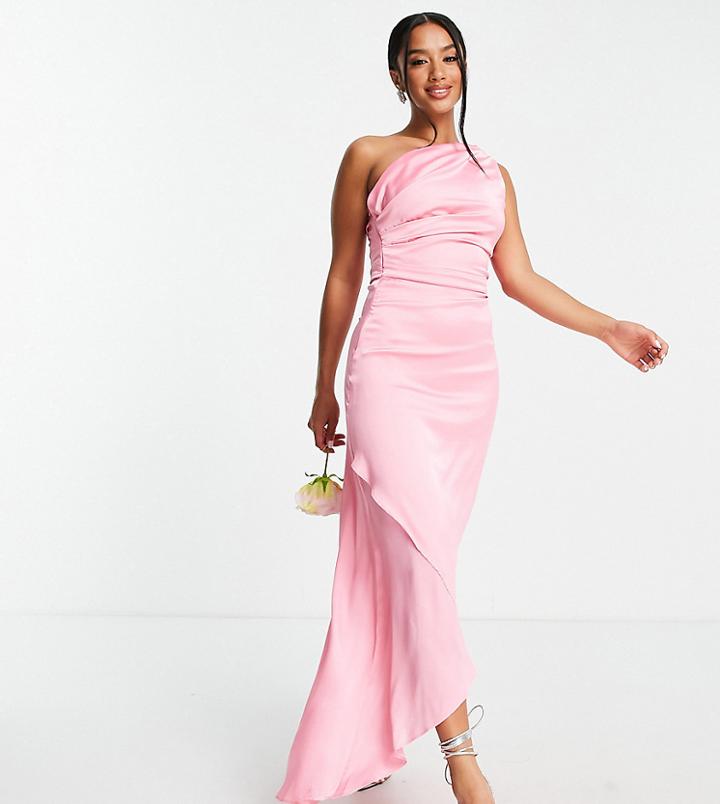 Tfnc Petite Bridesmaid One Shoulder Maxi Dress In Bubblegum Pink